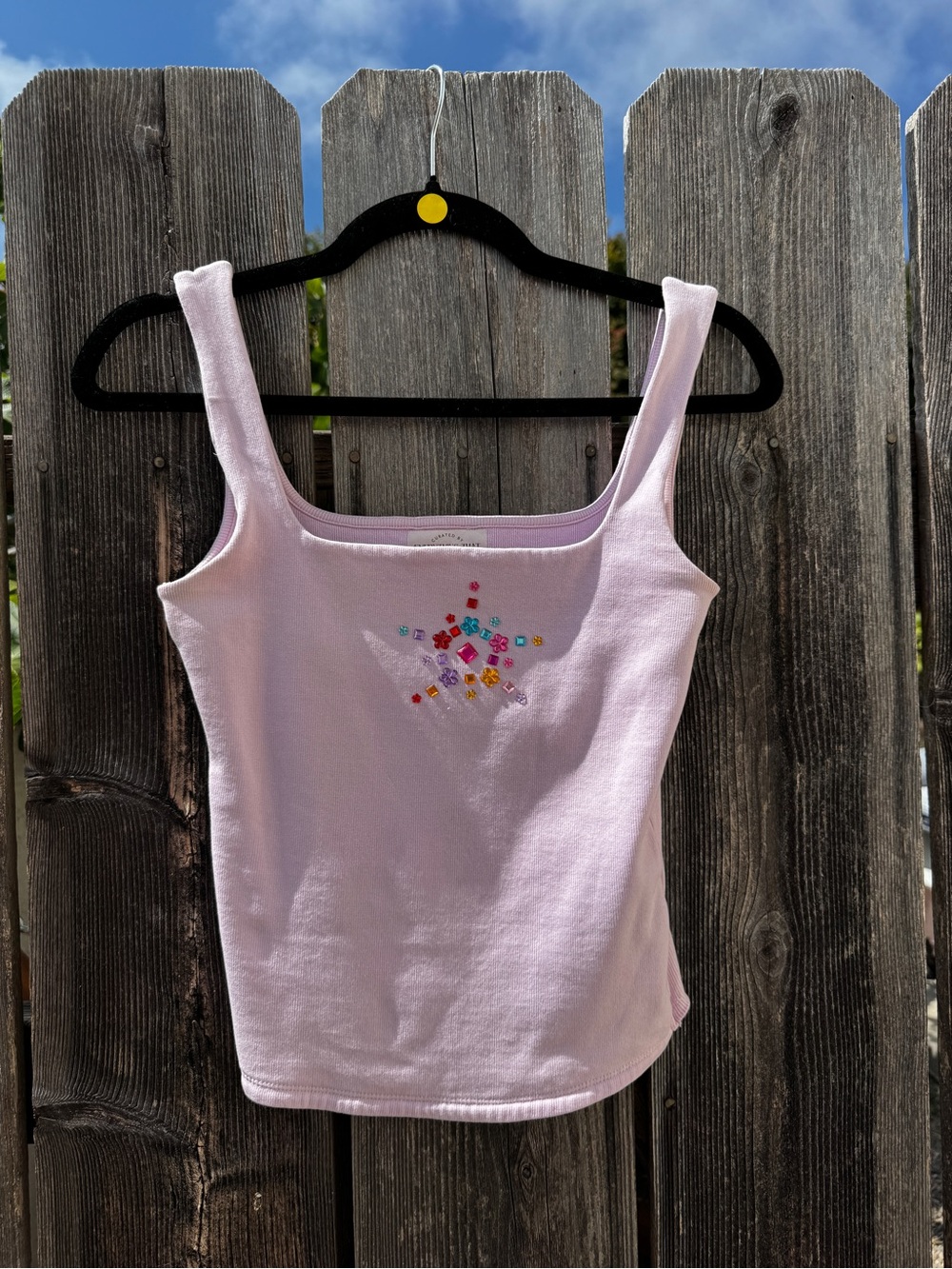 Everything That Glitters Embellished Light Pink Square-Neck Tank Top